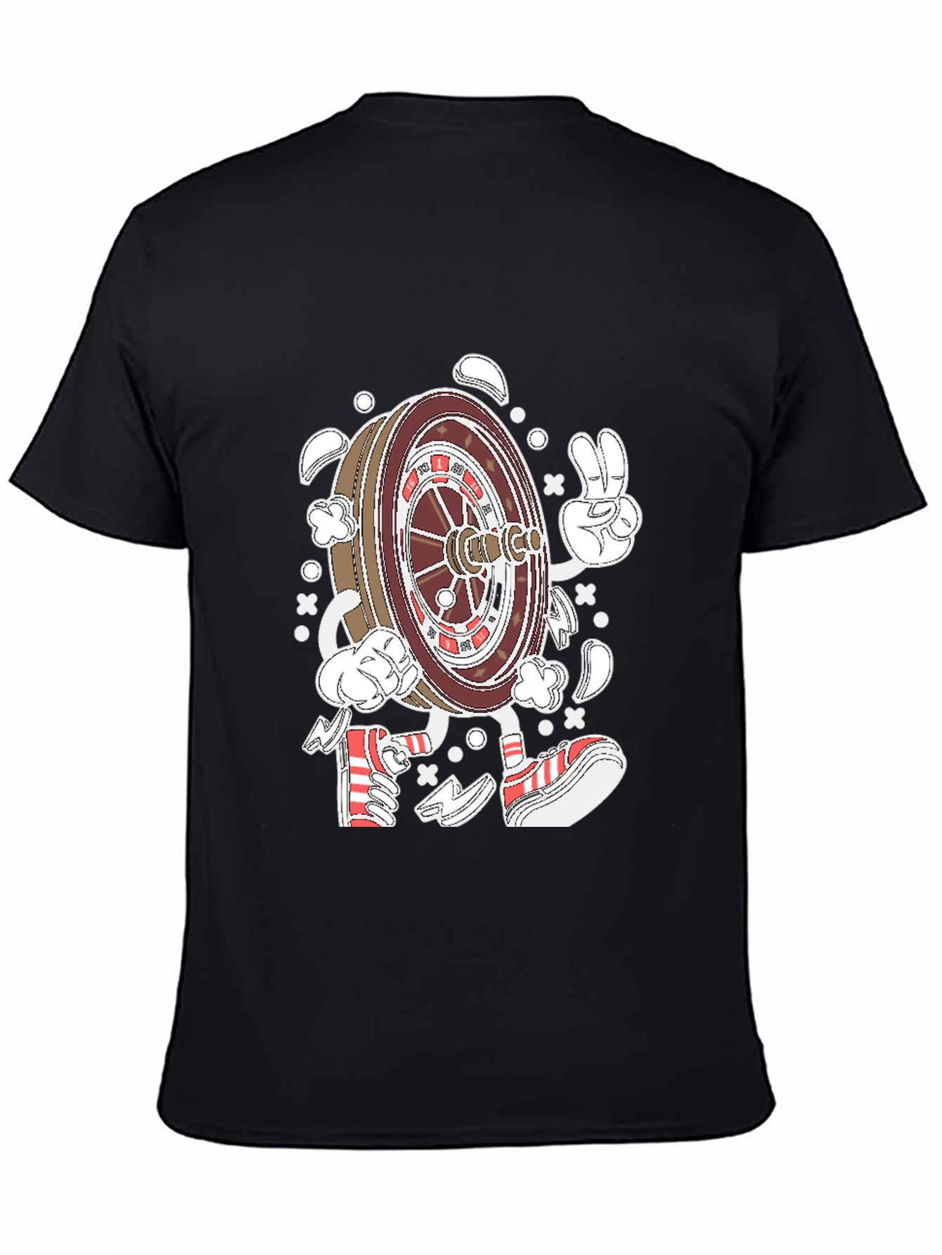 Roulette Wheel Character Graphic Tee - Black Cotton