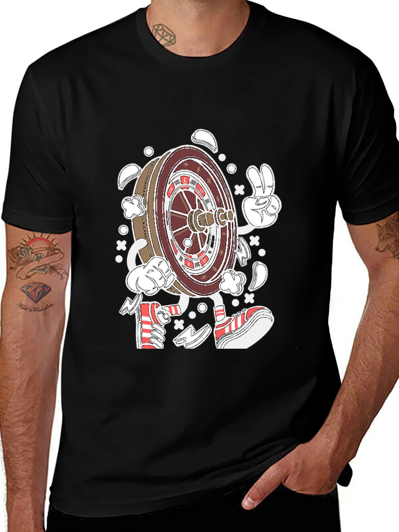 Roulette Wheel Character Graphic Tee - Black Cotton