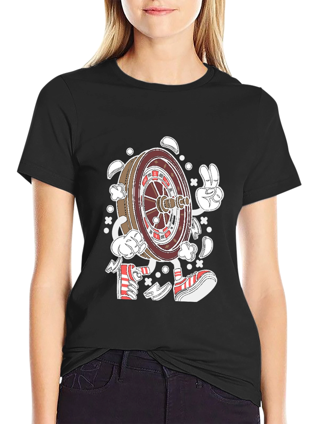 Roulette Wheel Character Graphic Tee - Black Cotton