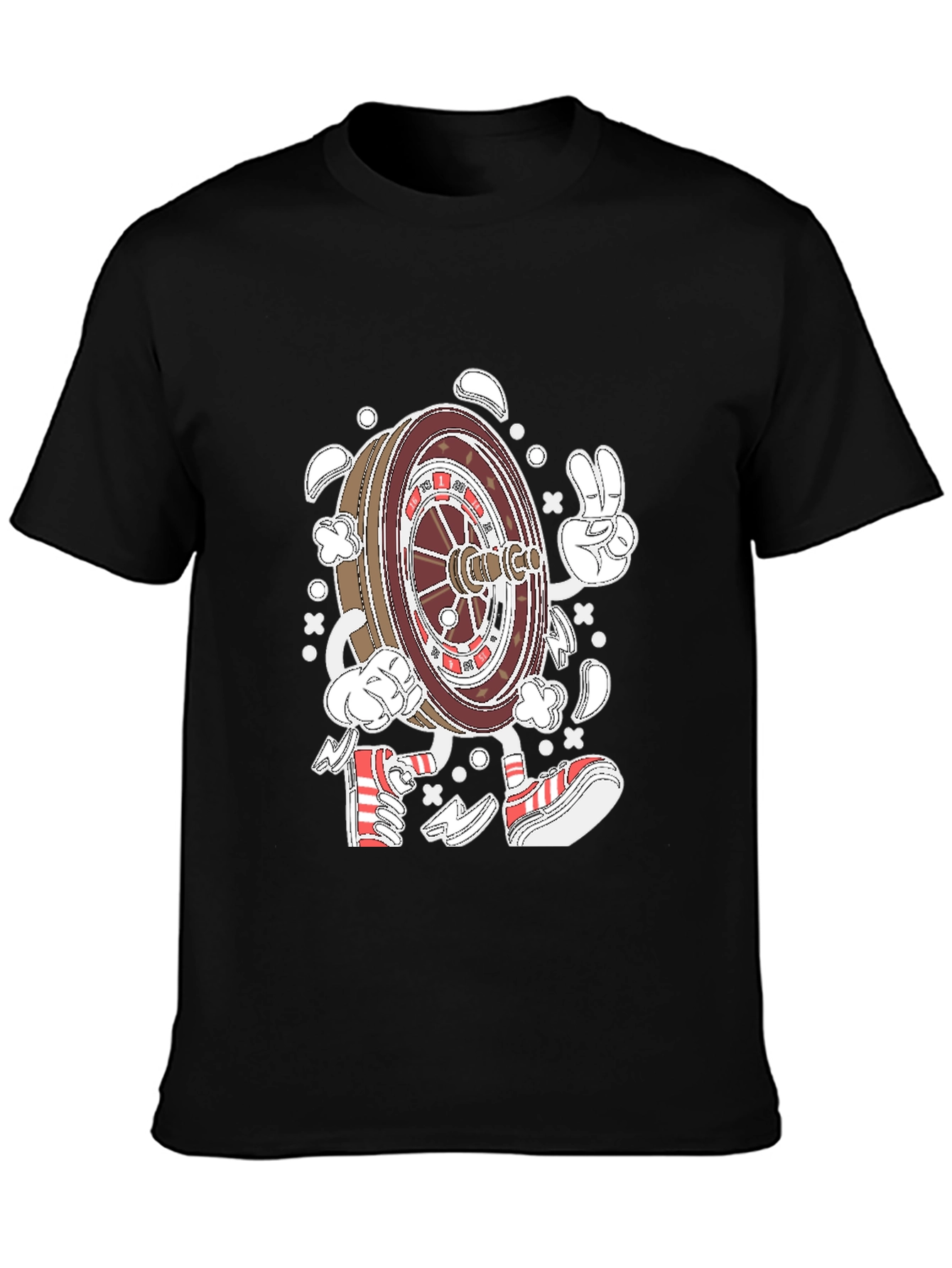 Roulette Wheel Character Graphic Tee - Black Cotton
