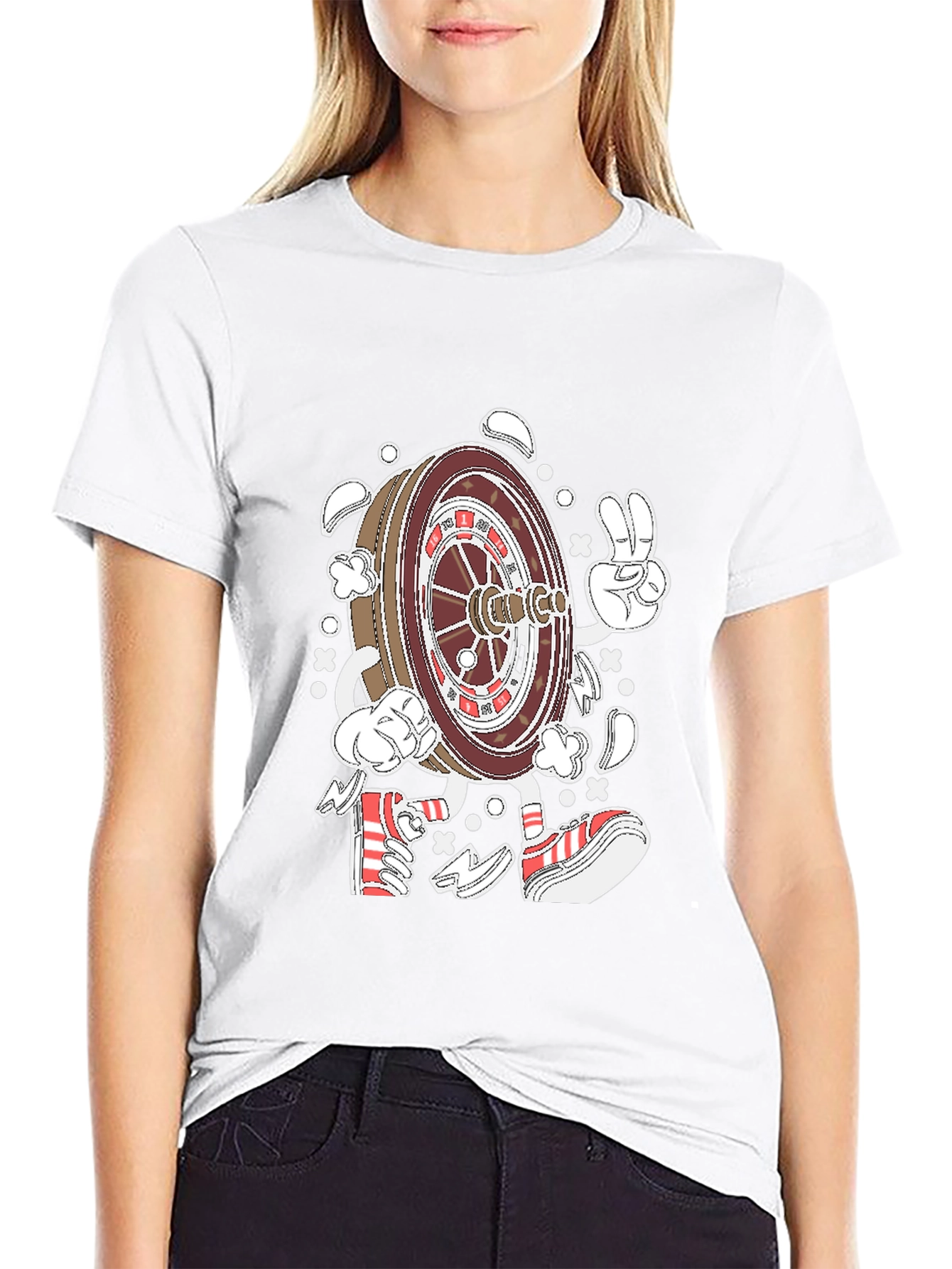 Roulette Wheel Character Graphic Tee - Black Cotton