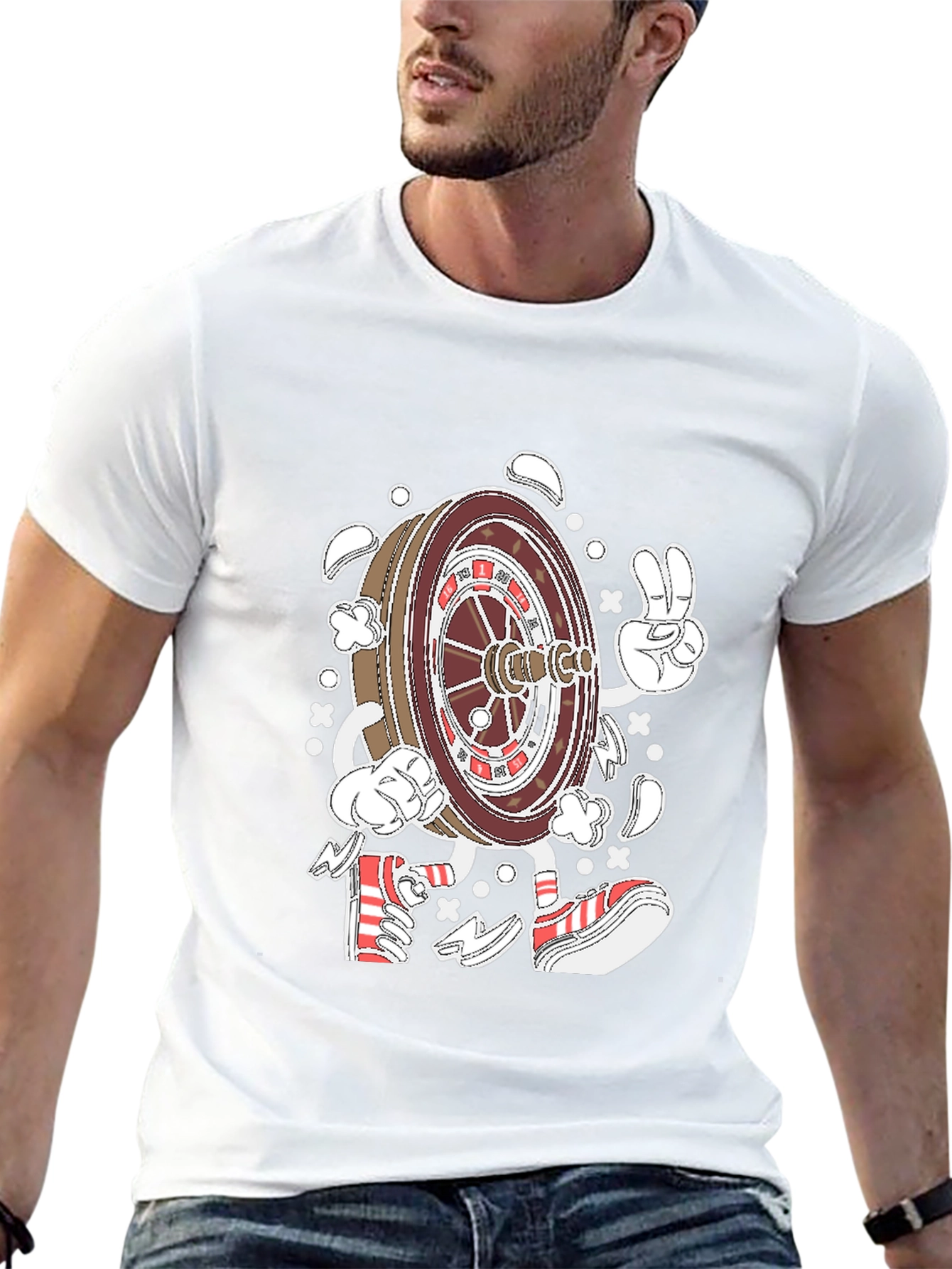 Roulette Wheel Character Graphic Tee - Black Cotton
