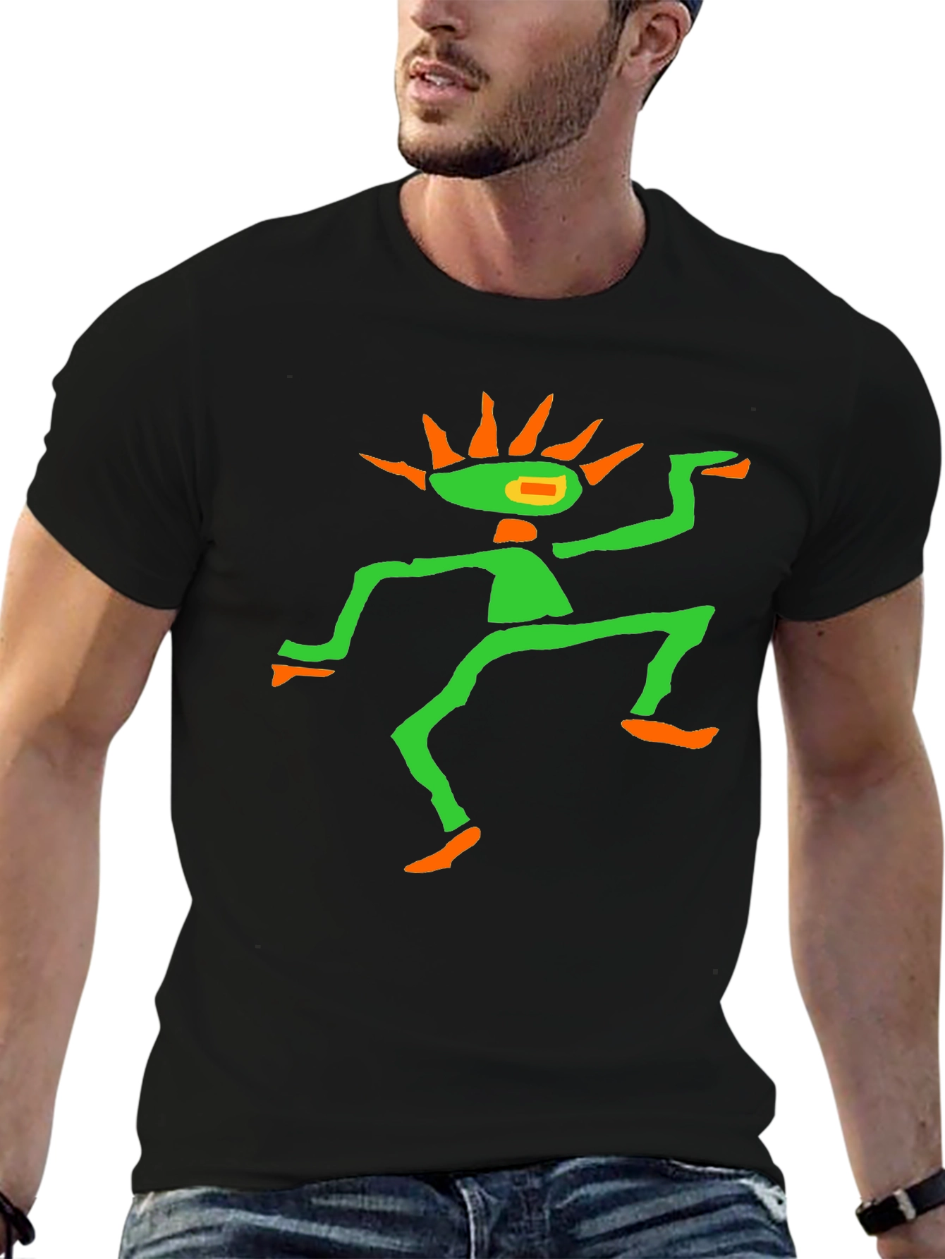 Psychedelic Graphic Tee - Black Cotton Blend