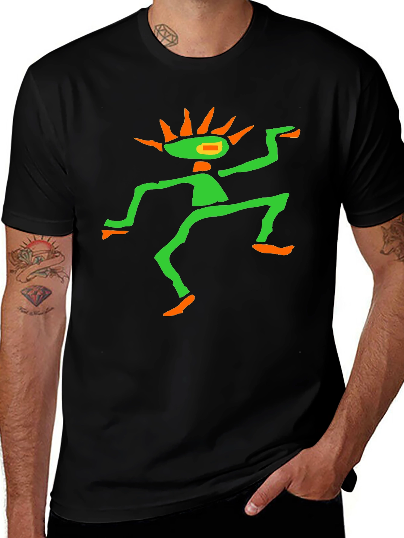 Psychedelic Graphic Tee - Black Cotton Blend