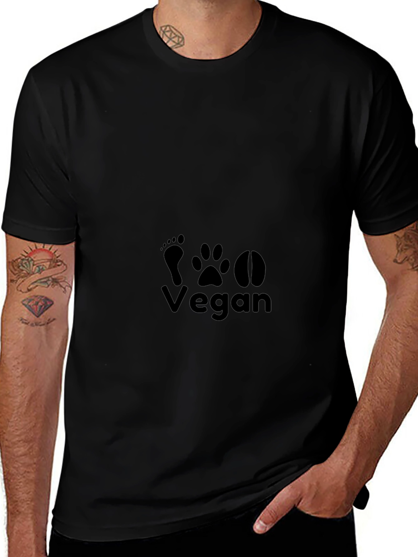 Vegan T-Shirt with Footprint Graphics - Unisex Black Tee