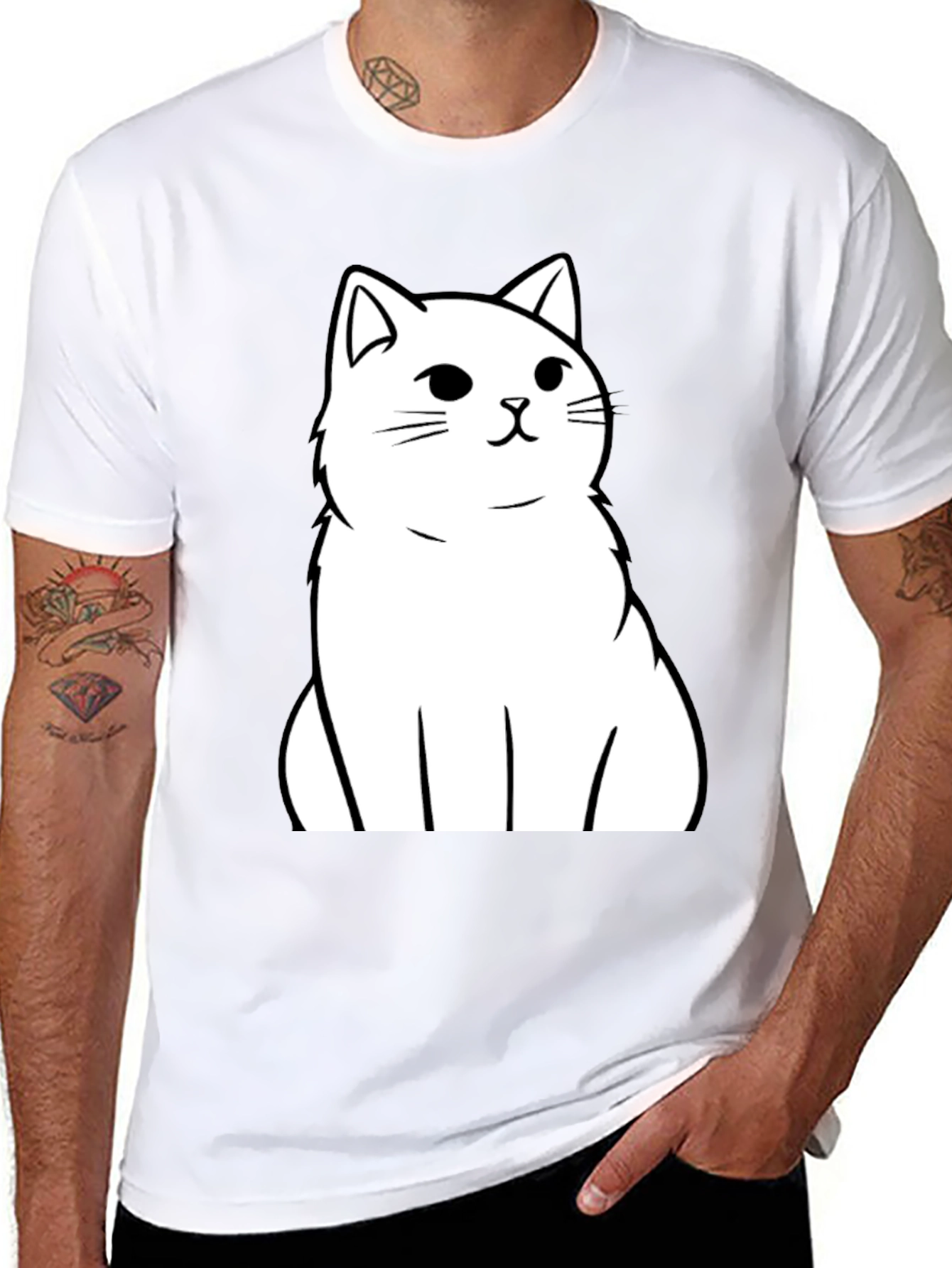 Cat Graphic T-Shirt - Black Cotton Tee