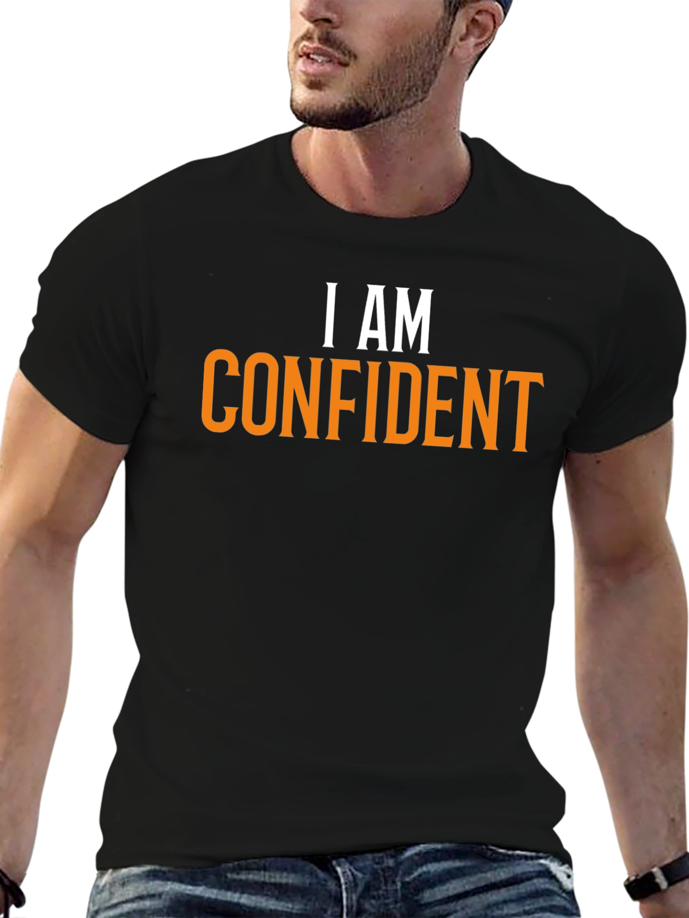 Confident Statement Tee - Black Cotton Crew Neck