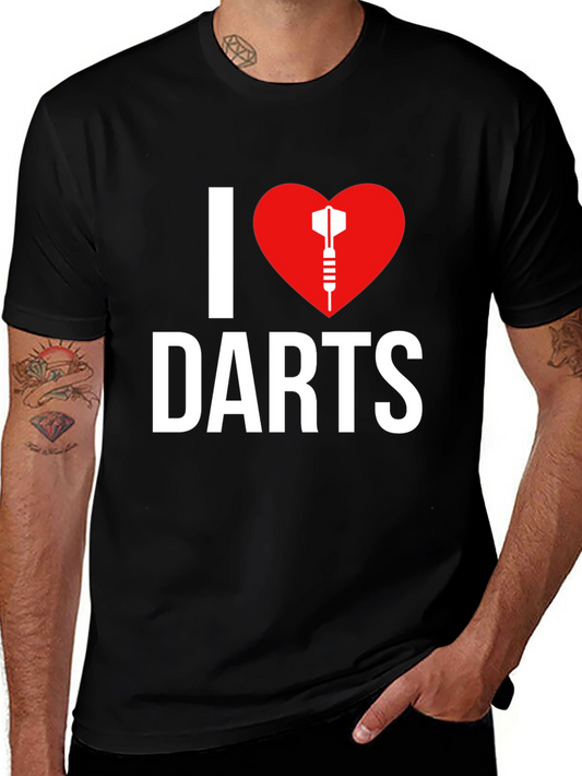 I Love Darts Graphic Tee -  Black Casual T-Shirt