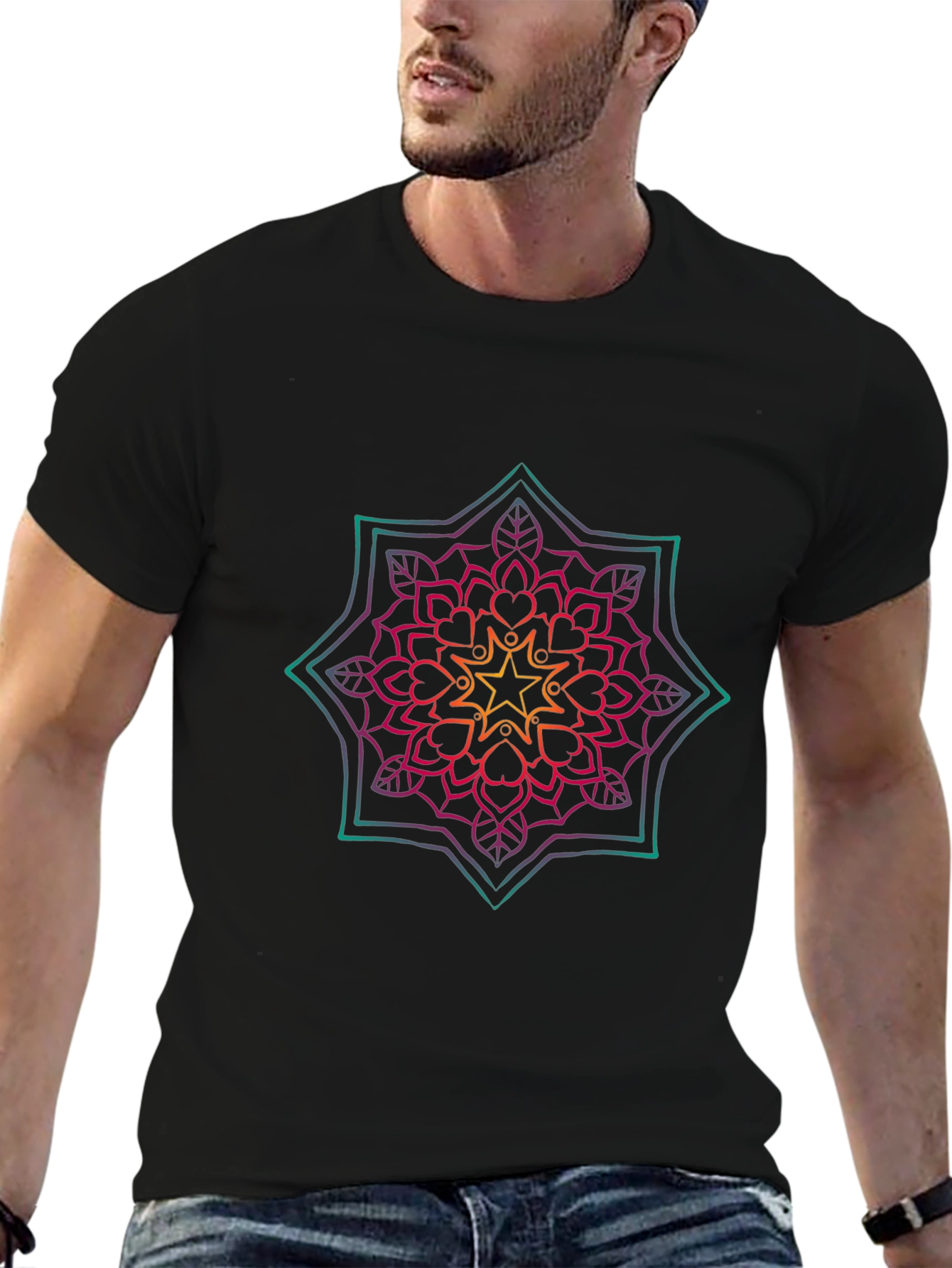 Geometric Mandala Graphic Black T-Shirt