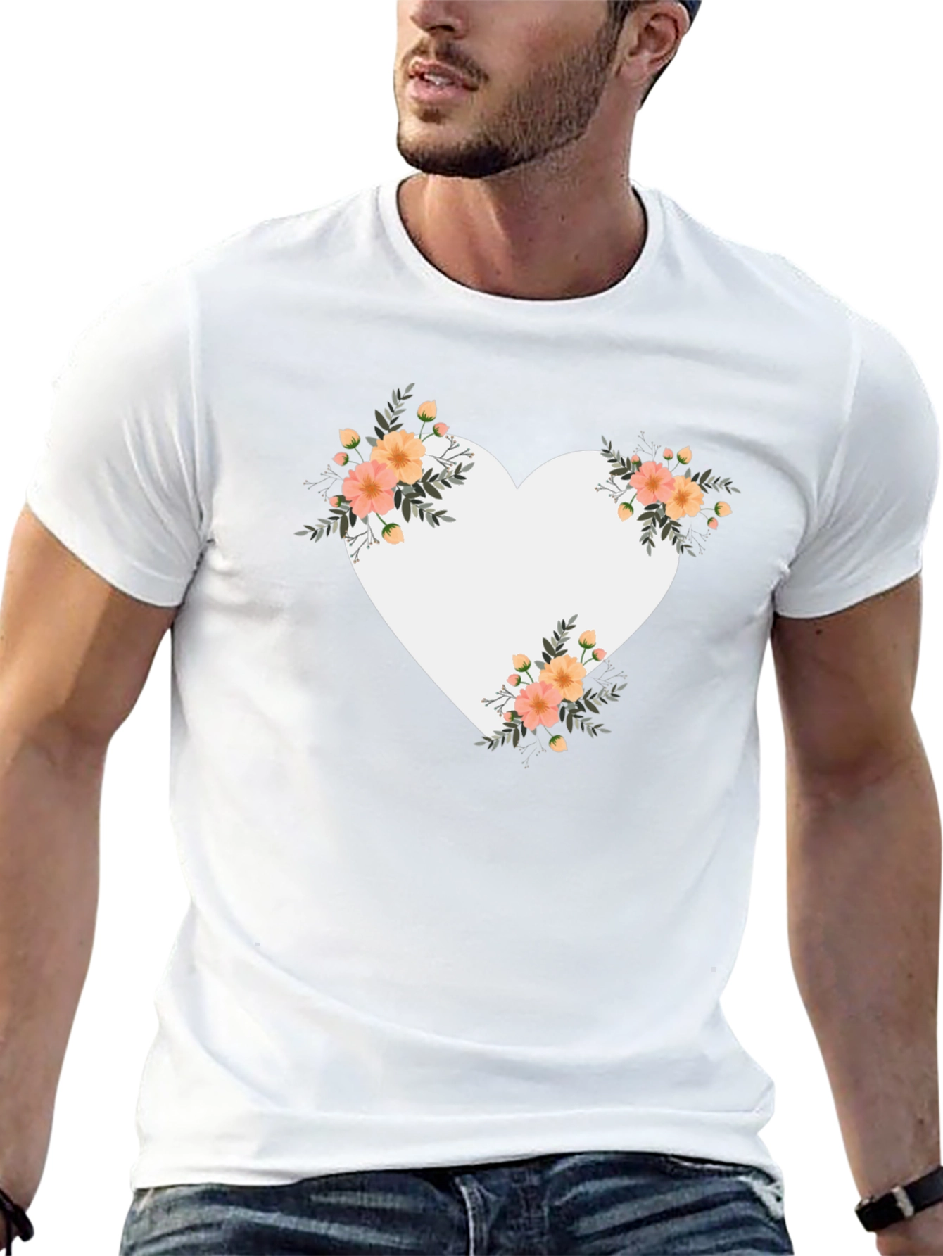 Floral Heart Graphic Black Tee