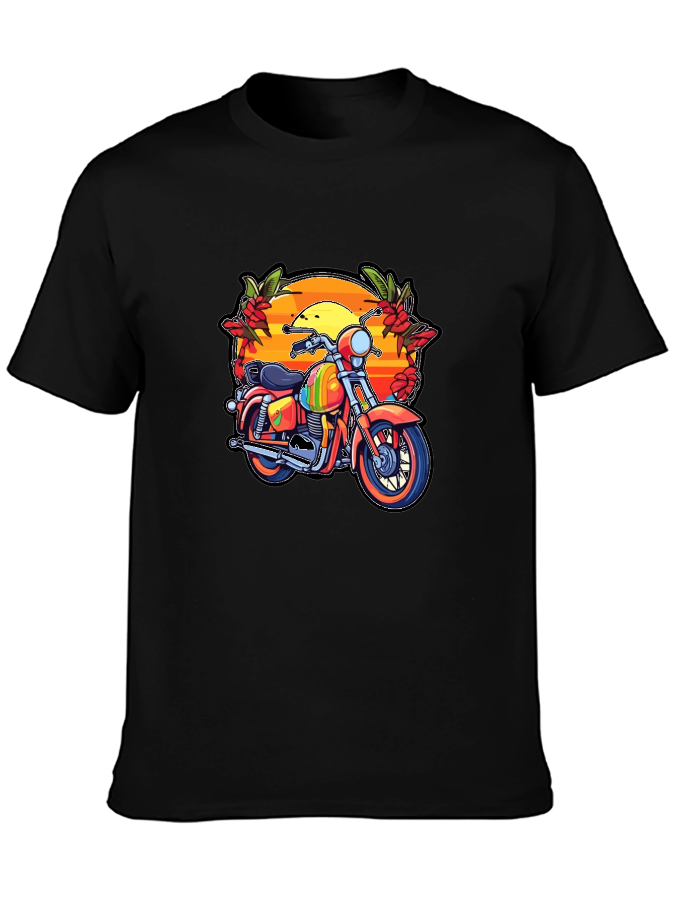 Motorcycle Sunset Graphic Tee - Retro Biker Style