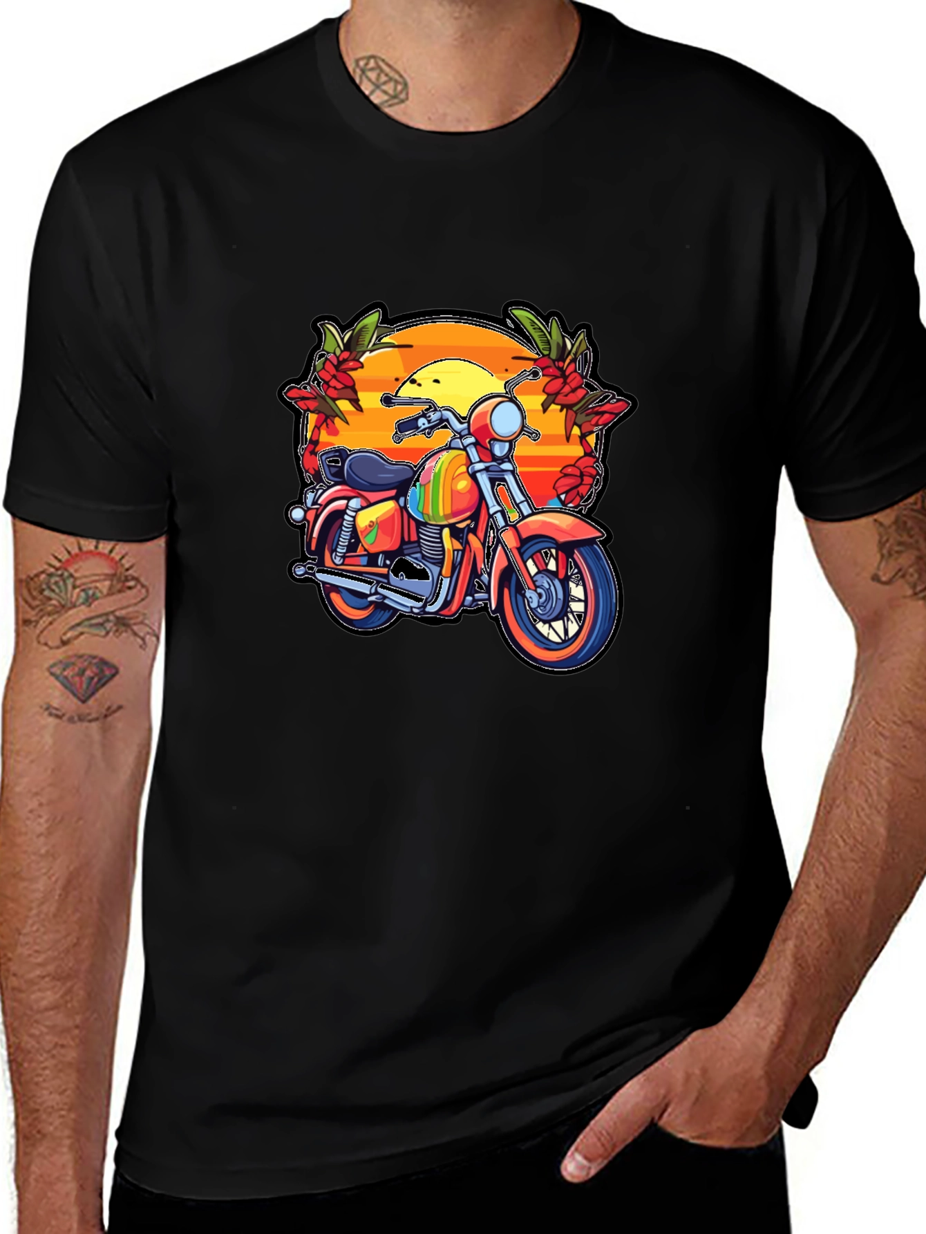Motorcycle Sunset Graphic Tee - Retro Biker Style