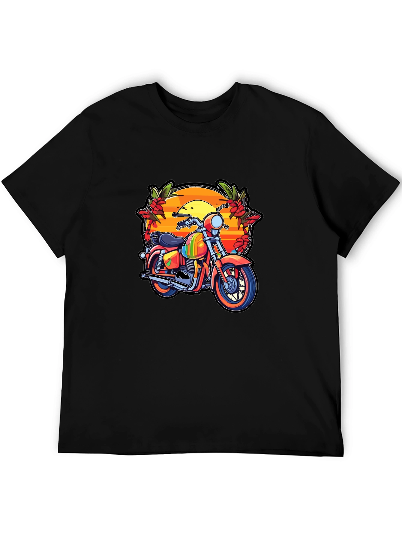 Motorcycle Sunset Graphic Tee - Retro Biker Style