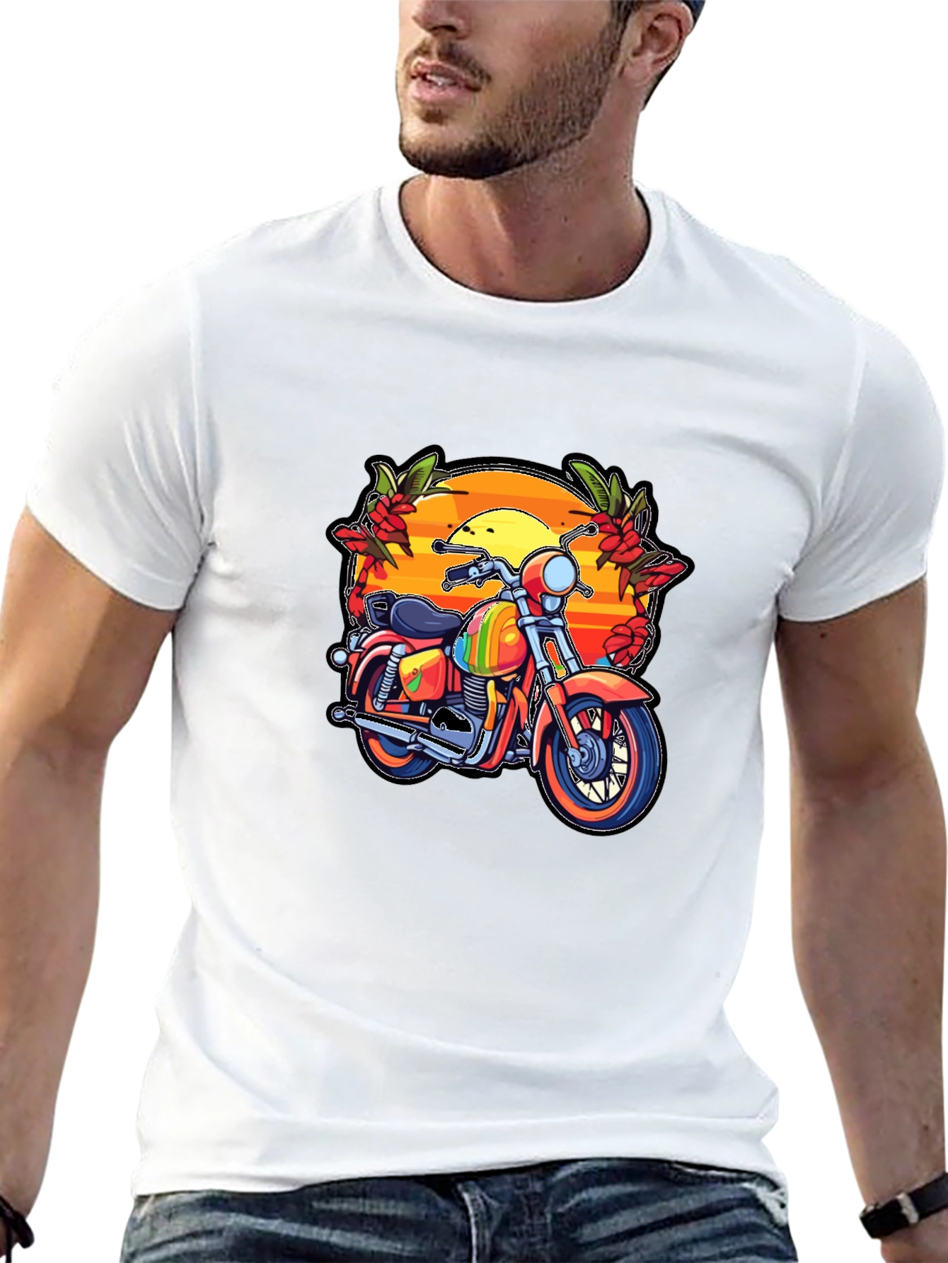 Motorcycle Sunset Graphic Tee - Retro Biker Style