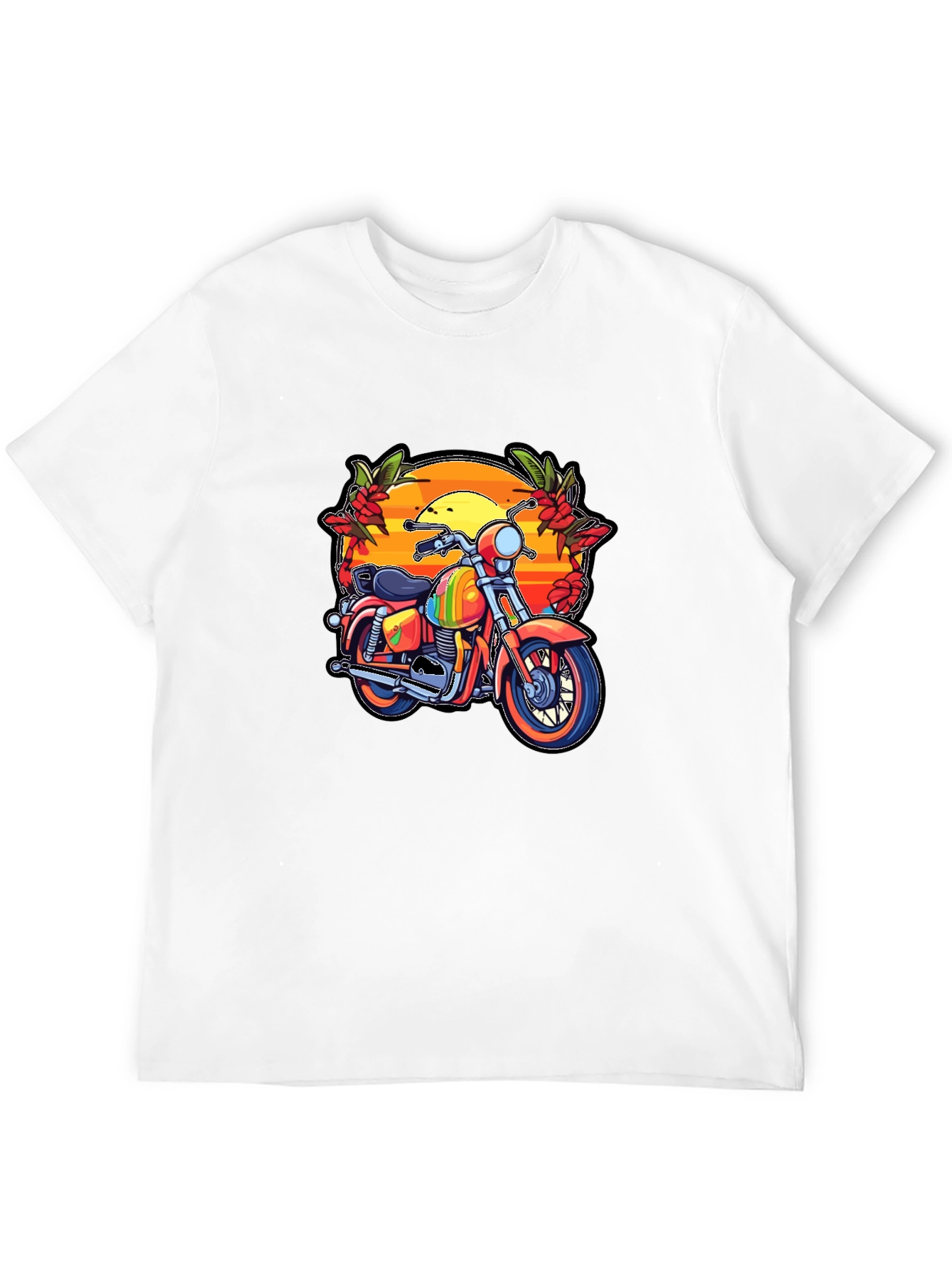 Motorcycle Sunset Graphic Tee - Retro Biker Style