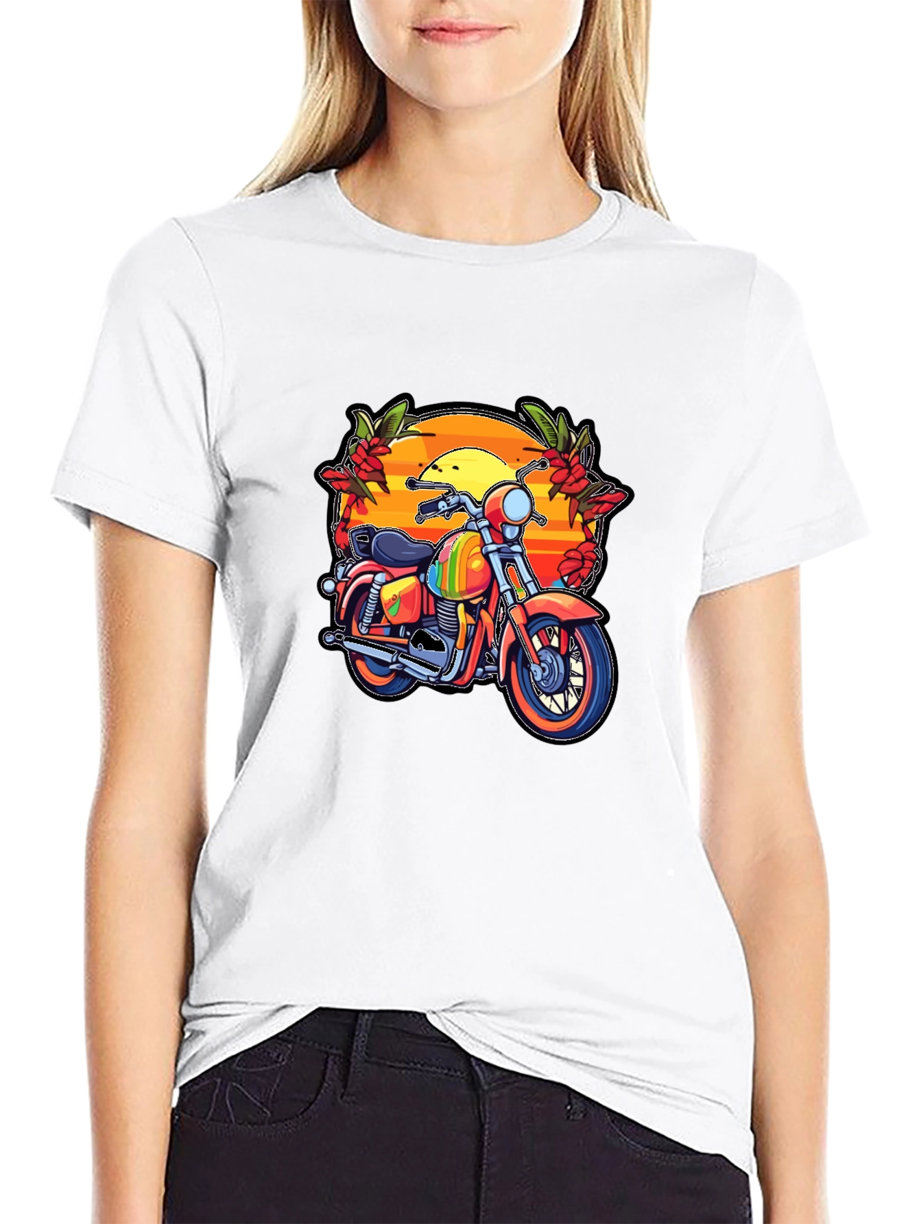 Motorcycle Sunset Graphic Tee - Retro Biker Style