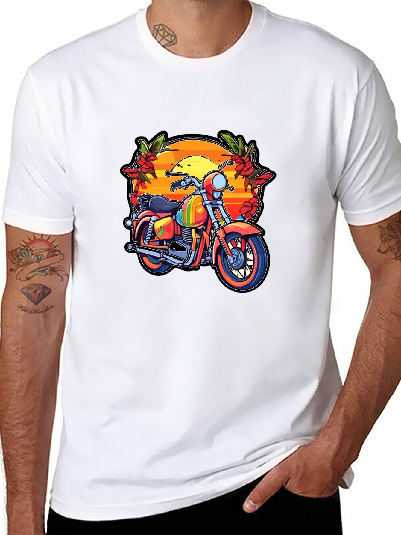 Motorcycle Sunset Graphic Tee - Retro Biker Style