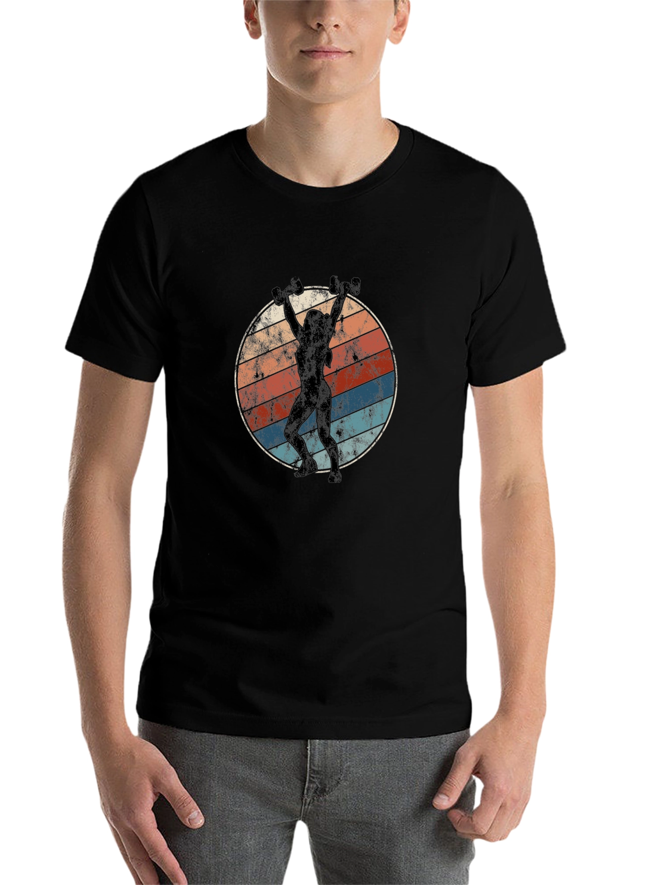 Retro Sunset Fitness T-Shirt - Black