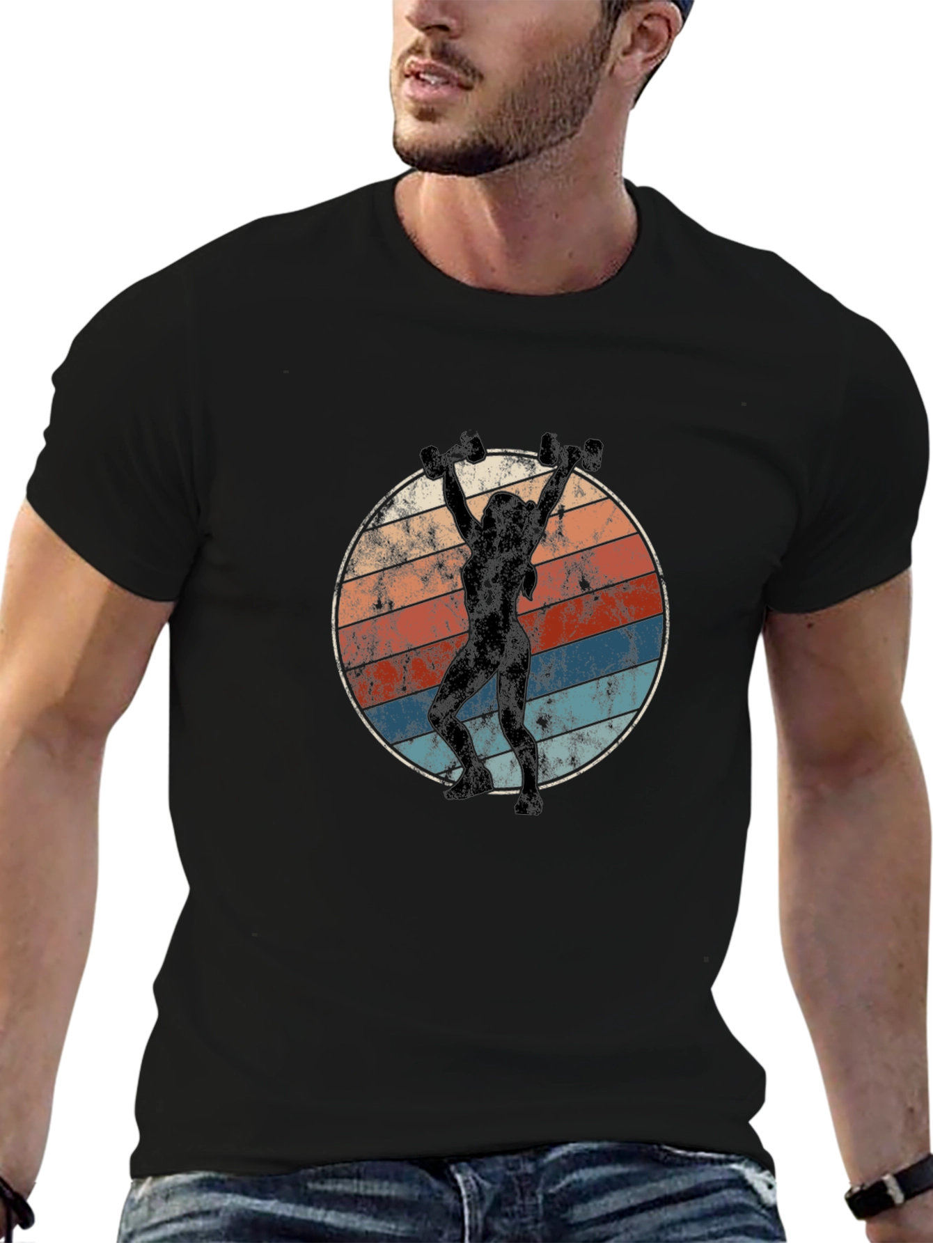 Retro Sunset Fitness T-Shirt - Black
