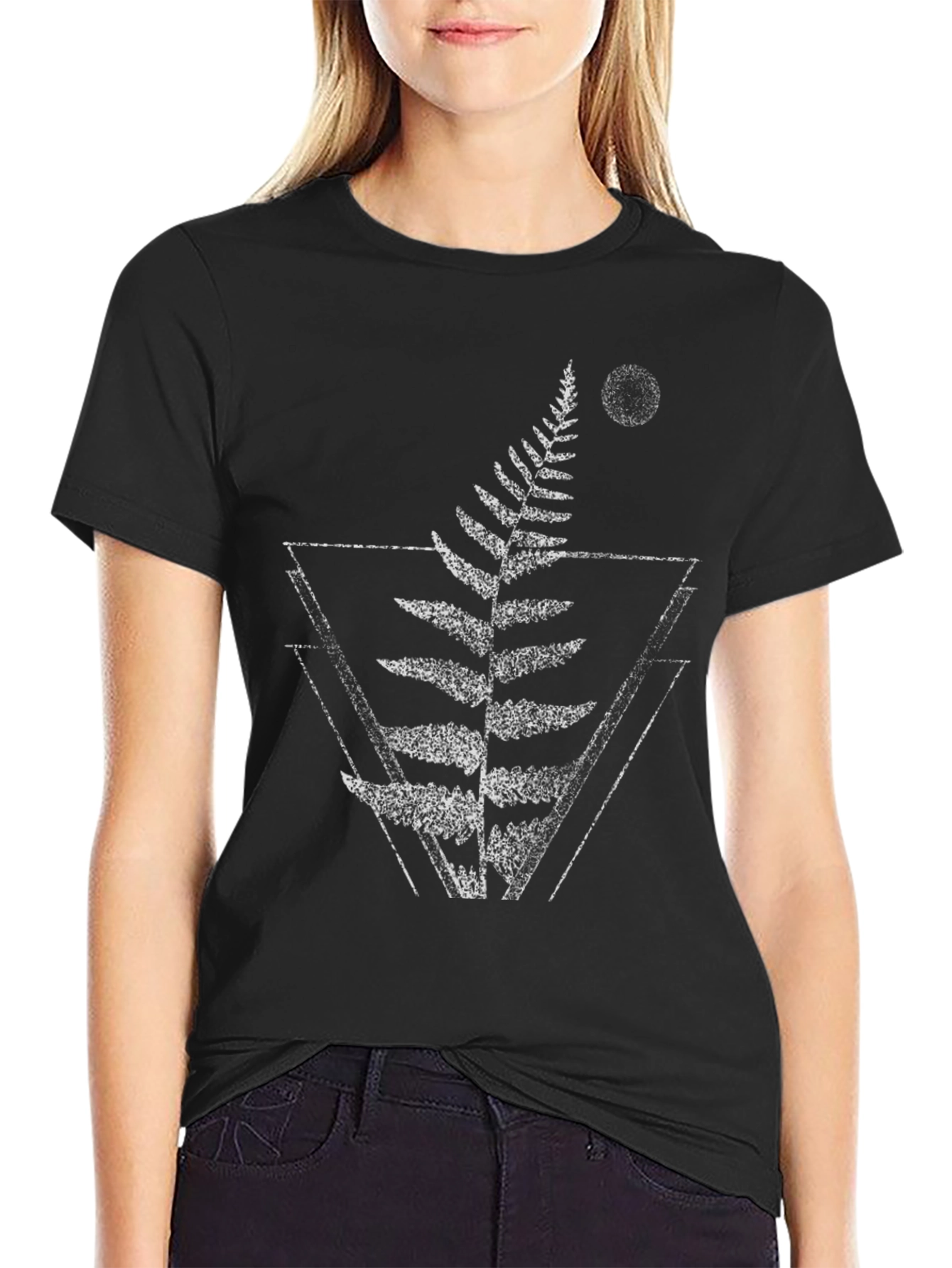 Geometric Fern Graphic T-Shirt - Trendy Black Tee