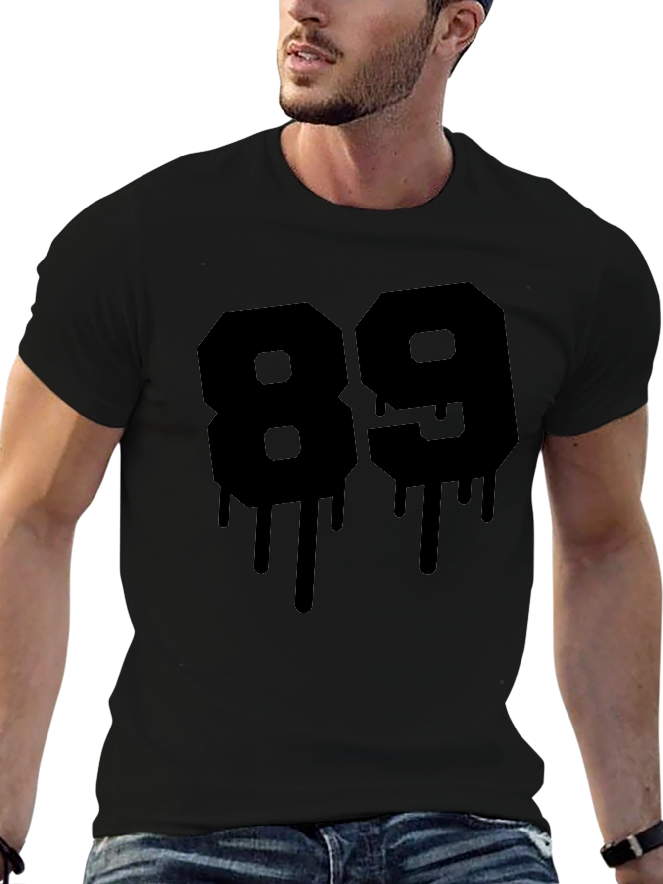Mens Black T-Shirt with Graphic Number 89